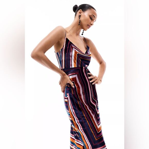 Anthropologie Tina Striped Velvet Midi Dress S NWOT - Picture 4 of 12